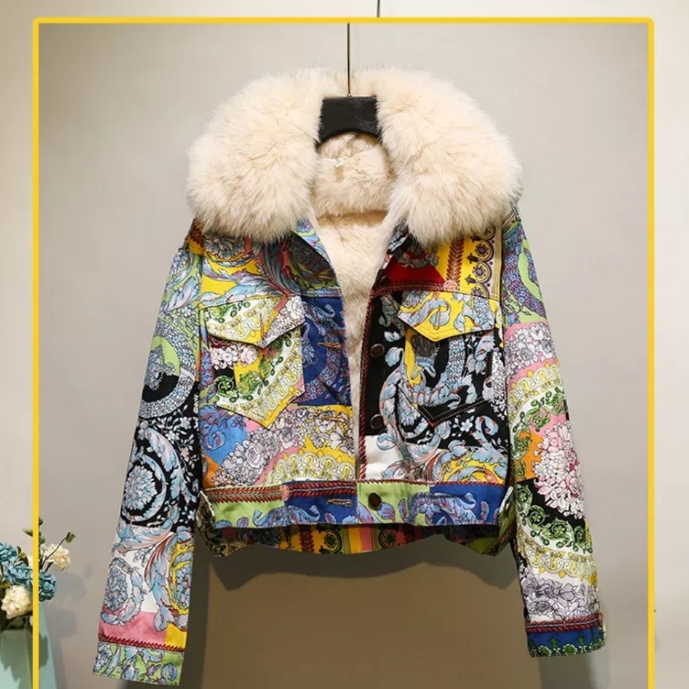 ❤️SOLD ♥️NWT Fur short is Embroidery Denim Jacket. XL. - Picture 1 of 15